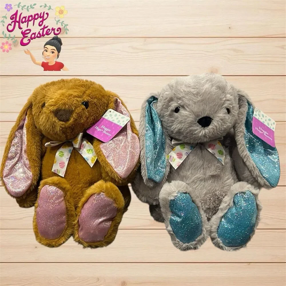 2x Dan Dee Huggie Hugs Bunny Rabbit Easter Egg Bow Plush Stuffed 14